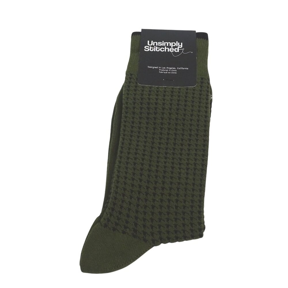 Unsimply Stitched Olive Green Black Houndstooth Crew Socks Men Women Size 8-13